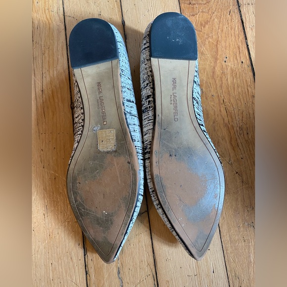 Karl Lagerfeld Destine Pointed Toe Leather Flats in Snakeskin Print, Size 8.5 - Picture 2 of 4